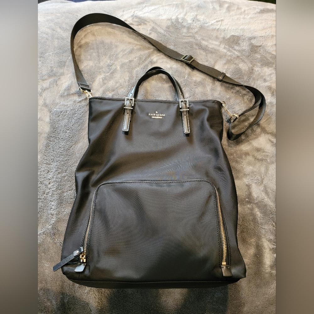 KATE SPADE BLACK NYLON TRAVEL TOTE BAG